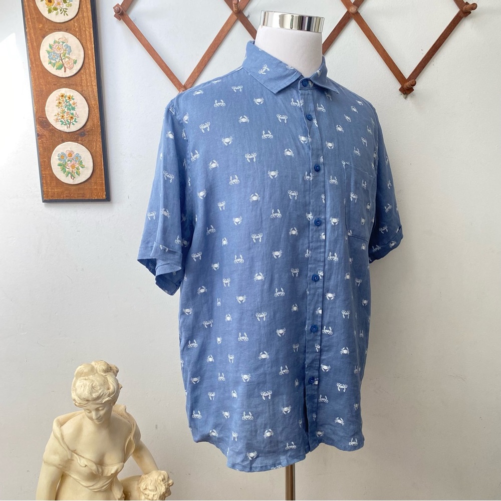 Saks Fifth Avenue Linen Crab Print Button Up Shirt - Picture 5 of 13